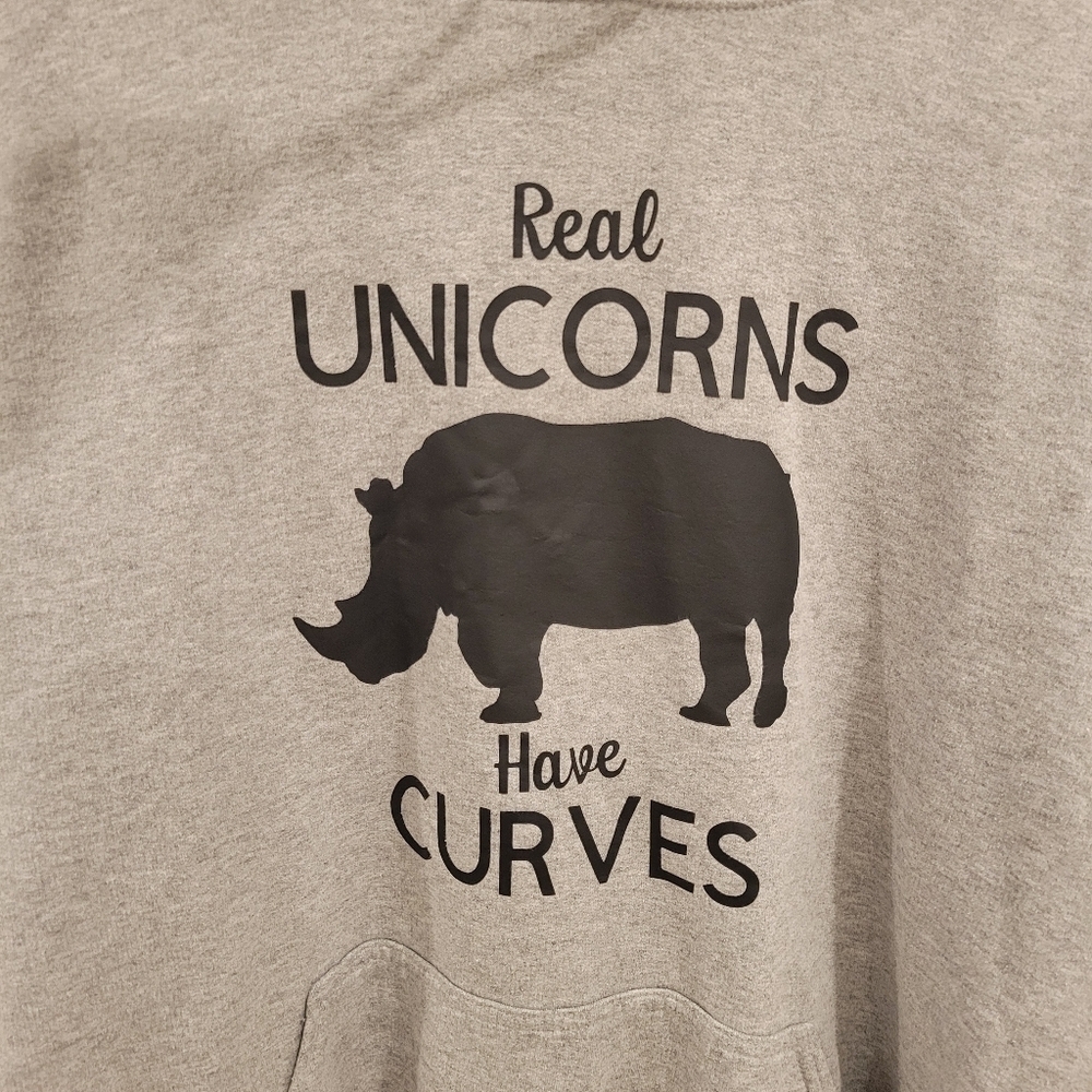 "Real Unicorns Have Curves" Gildan  gray hoodie size XL - Picture 2 of 3